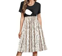 PARNIXS Robe d'allaitement d'été à Manches Courtes en Patchwork avec Poches pour Femme, Motif 15, Taille L