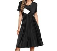 PARNIXS Robe d'allaitement d'été à manches courtes en patchwork avec poches pour femme, noir, Taille M