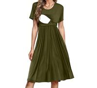 PARNIXS Robe d'allaitement d'été à manches courtes en patchwork avec poches pour femme, vert militaire, Taille S