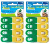 PARODI & PARODI - Pince Fermeture Sachet Alimentaire, Aussi Comme Pince à Linge Plastique Résistante - Épingle à Linge et pour Sacs Biscuits, Pâtes, Aliments, Épingles Jaune/Vert, Lot 8 Pinces 10x17x3