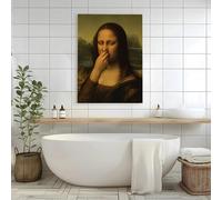 Parodie de la Joconde, décoration murale pour salle de bain, se bouchant le nez, affiche vintage sur les mauvaises odeurs, humour toilettes, inspirée de Léonard de Vinci (30 x 40 cm / 12 x 16 pouces)