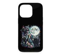 Parodie Galaxie Trois Chats Noirs Hurlant à la Lune Coque pour iPhone 13 Pro