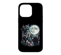 Parodie Galaxie Trois Chats Noirs Hurlant à la Lune Coque pour iPhone 14 Pro Max