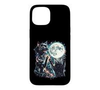 Parodie Galaxie Trois Chats Noirs Hurlant à la Lune Coque pour iPhone 15