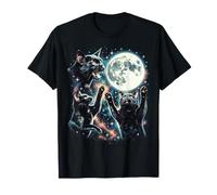 Parodie Galaxie Trois Chats Noirs Hurlant à la Lune T-Shirt