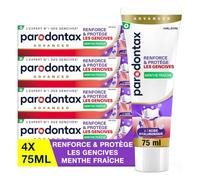 PARODONTAX Dentifrice Renforce & Protège les Gencives, Combat la Plaque Dentaire, Maintient les Gencives Saines, Goût Menthe Fraîche, Lot de 4 x 75 ml