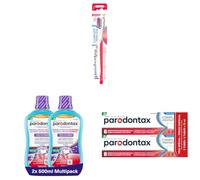 Parodontax Kit Soin des Gencives, Routine Complète : 2 Dentifrices Complete Protection Fraîcheur Intense 75 ml, 2 Bains de Bouche Menthe Fraîche 0% Alcool 500 ml, 1 Brosse à Dents Extra Souple Dispose