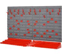 Paroi à trous pour outils DURHAND Étagère murale 54 pcs. porte-outils Paroi à outils pour atelier Bacs à bec Set de crochets PP Gris+Rouge 95,5 x 23 x 53,5 cm