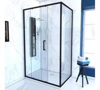 Paroi de douche 1 porte coulissante + Retour 100x80x200 cm - Verre 6 mm - Profilé Noir - CRUSH