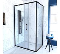 Paroi de douche 1 porte coulissante + Retour 100x80x200 cm - Verre 6 mm - Profilé Noir - CRUSH