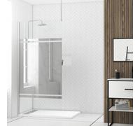 Paroi de Douche 100x200cm Miroir - Profilé + Barre Plafond Finition Chrome - FREEDOM 2 MIRROR