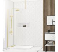 Paroi de Douche 100x200cm Verre 8mm - Profilé + Barre Plafond Finition Or Brossé - FREEDOM 2 GOLD