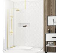 Paroi de Douche 100x200cm Verre 8mm - Profilé + Barre Plafond Finition Or Brossé - FREEDOM 2 GOLD