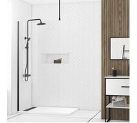 Paroi de Douche 100x200cm Verre Transparent - Profilé + Barre Plafond Noire - FREEDOM 2 BLACK