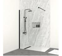 Paroi de Douche 120cm Verre 8mm - Profilé + Bras extensible + Colonne Thermostatique NOIR MAT