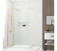 Paroi de Douche 120x200cm - Profilé + Bras extensible + Colonne de douche Thermostatique Or Brossé