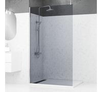 Paroi de Douche 120x200cm Verre Fumé - Profilé + Barre Plafond Finition Chrome - FREEDOM 2 SMOKED