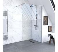 Paroi de Douche 120x200cm Verre Transparent - Barre de Fixation Extensible et Profil Chrome
