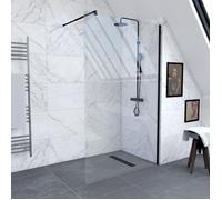 Pack Paroi de Douche 120x200cm Verre Transparent - Barre de Fixation Extensible et Profil Noir