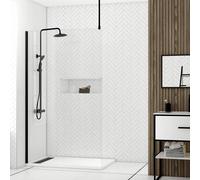 Paroi de Douche 120x200cm Verre Transparent - Profilé + Barre Plafond Noire - FREEDOM 2 BLACK