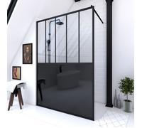 Paroi de douche 140x200 cm type verrieres - verre trempe 5mm et structure aluminium noir mat