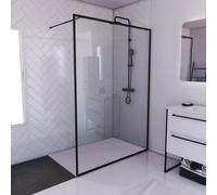 Paroi de douche 140x200cm + receveur a poser - 140x90cm - cadre et barre noir mat - CONTOURING 120