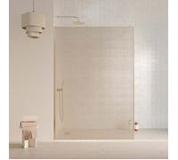 Paroi de douche 140x200cm - Verre feuilleté avec tissu doré - Encadrement Or Brossé - COUTURE