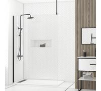 Paroi de Douche 140x200cm Verre Transparent - Profilé + Barre Plafond Noire - FREEDOM 2 BLACK