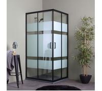 PAROI DE DOUCHE 70X90 PROFILÉS NOIRS MATS AVEC VERRE SÉRIGRAPHIÉ | CITY