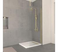 Paroi de Douche 80x200cm Verre 8mm - Profilé + Barre Plafond Finition Or Brossé - FREEDOM 2 GOLD