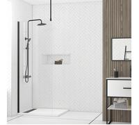 Paroi de Douche 80x200cm Verre Transparent - Profilé + Barre Plafond Noire - FREEDOM 2 BLACK