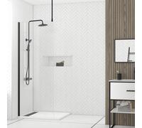 Paroi de Douche 80x200cm Verre Transparent - Profilé + Barre Plafond Noire - FREEDOM 2 BLACK