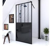 Aurlane Paroi de douche 90x200 cm type verrieres - verre trempe 5mm et structure aluminium noir mat