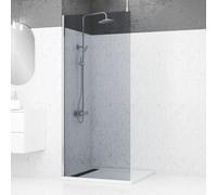 Paroi de Douche 90x200cm Verre Fumé - Profilé + Barre Plafond Finition Chrome - FREEDOM 2 SMOKED