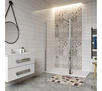 Paroi de douche à l'italienne 100+30x200cm avec barre de fixation 90cm en carré, Paroi de douche avec retour pivotant 30cm en verre 8mm securit