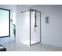 Paroi de douche à l'italienne - 100 x 200 cm - Noir mat - Verre trempé - AMBERI Noir