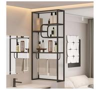 Paroi De Douche À L'italienne Avec Étagères, Séparateur De Pièce En Verre Et Porte-serviettes, Pour Chambre, Salle De Bain Et Toilettes.(Black-a,60x130 cm)