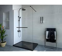 Paroi de douche à l'italienne avec porte-serviette - 120 x 200 cm - Noir mat - Verre trempé - KRISTEN
