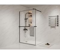 Paroi de douche à l'italienne avec porte-serviette et étagère - 120 x 200 cm - Noir mat - BONPERO
