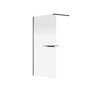 Paroi de douche à l'italienne brume avec porte serviette et étagères - 120 x 200 cm - Noir mat - POMARO