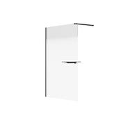 Paroi de douche à l'italienne brume avec porte serviette et étagères - 140 x 200 cm - Noir mat - POMARO