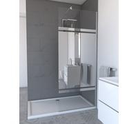 Paroi de Douche à l'italienne en verre AURLANE Parma 2 80cm + Bande Miroir