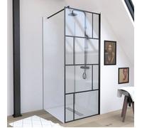 Paroi de douche a l'italienne sérigraphie type Brique + barre de fixation - 80x195cm - verre 5mm