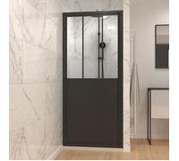 Paroi porte de douche a porte pivotante type atelier - 90x200cm - PROFILE NOIR MAT - verre 5mm