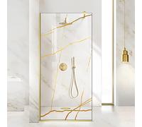 Paroi de douche Aqua Roy Gold modèle Marble Golden, taille 120 cm à partir de 70/80/90/100/110/120, écran de douche à l'italienne, verre transparent de 8 mm, avec motif sablé nano-enduit (120 x 195