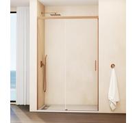 Paroi de douche avant en verre transparent sans profil inférieur pour salle de bain Panneau fixe et coulissant Cuivre 150-155 cm