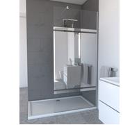 Paroi de Douche avec Bande Miroir 90x200cm - Verre 8mm - Profilé Chrome - FREEDOM 2 MIRROR