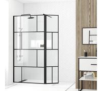 Paroi de douche avec pivot 100+40x195cm - Sérigraphie type briques et Profilés Noir - DARK BLOCKS