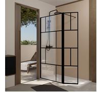 Paroi de Douche avec Volet Pivotant 90x40x195cm - Verre 8mm Anti-Calcaire - Motifs et Profilés Noir