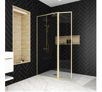 Paroi de Douche avec Volet Pivotant 80+40x200 cm - Finition Or Doré Brossé - GOLDY CONTOURING